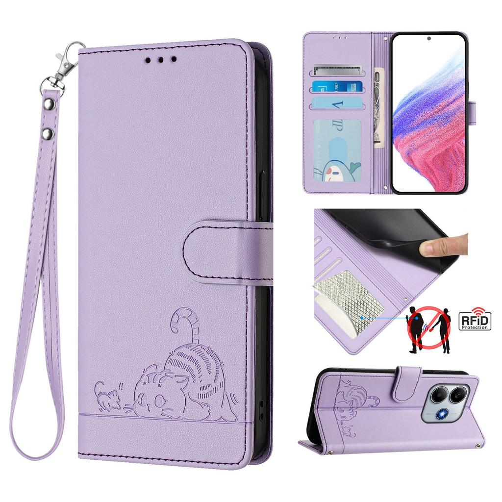 For Xiaomi Redmi Note 14 5G Case with Strap RFID Blocking Leather Wallet Phone Cover Cat Mouse Pattern