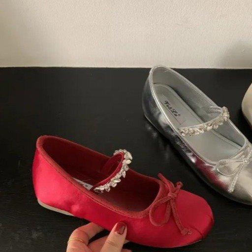 [Armano] French Rhinestone Word Belt Mary Jane Shoes Women's Ballet Shoes Spring and Summer with Skirt Single Shoes Women