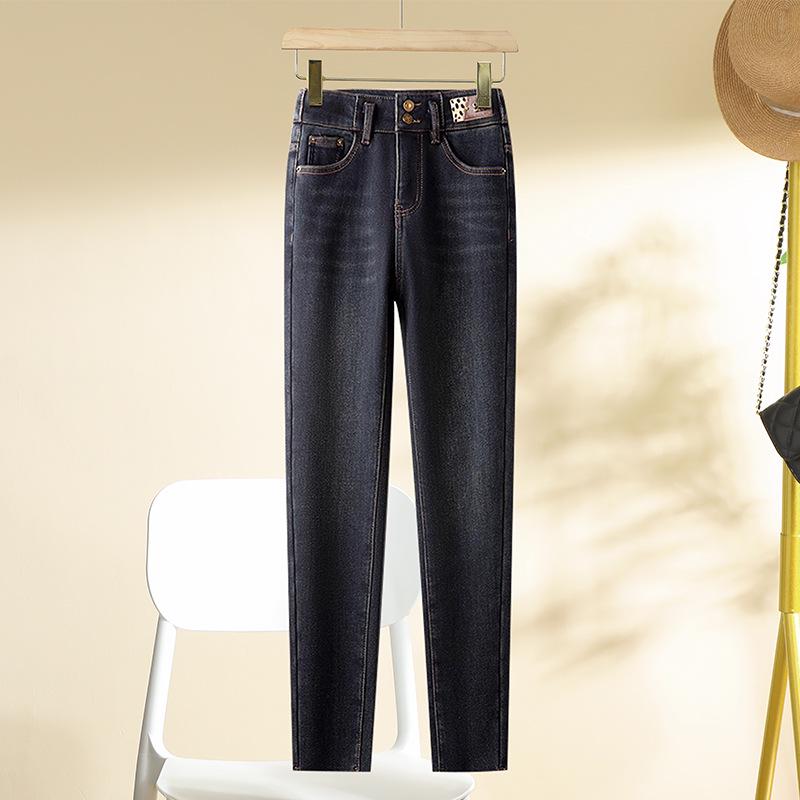 

Женские джинсы-морковки с высокой посадкой, прямые, зауженные, на флисовой подкладке, для осени и зимы 2024 27 [Recommended for 95-105 lbs]