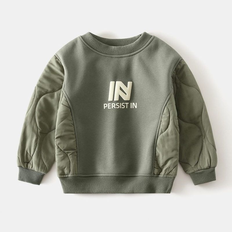 Boys Fleece-Lined Thickened Hoodie Autumn and Winter Children s Clothing Boys Patchwork Pullover Top Children s Long sleeve Clothes Army Green 120 cm