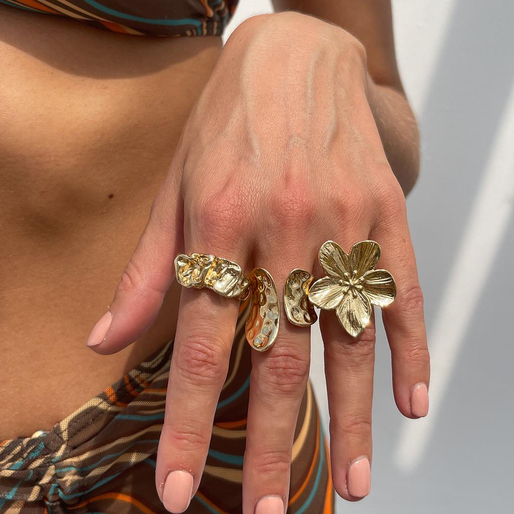 Design Liquid Lava Flower Open Ring, Baroque Imitation Pearl Set Gemstone Ring