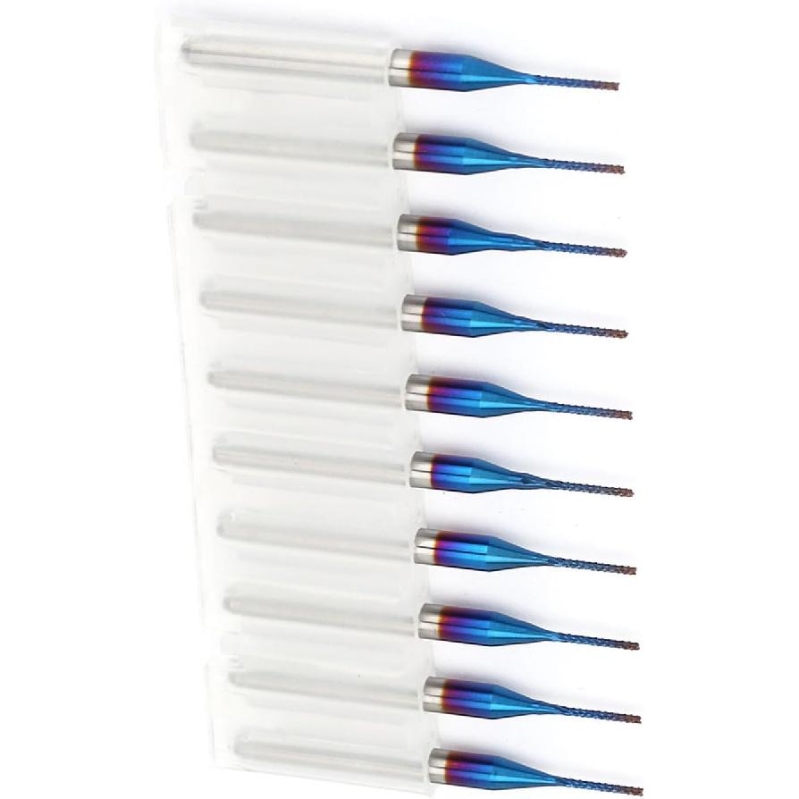10pcs Tungsten Nose End Mill Blue Coated Spiral Router Bits Milling Machine Cutter Drill Bit CNC Rotary Burrs Set Tool(0.8mm)