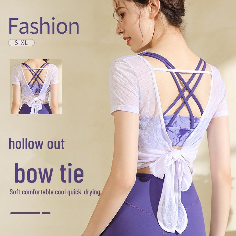 

Women s Quick-Dry Hollow-Out Yoga Cover-Up Shirt - Breathable, Short Sleeve, Sexy & Stylish for Spring/Summer Fitness Large