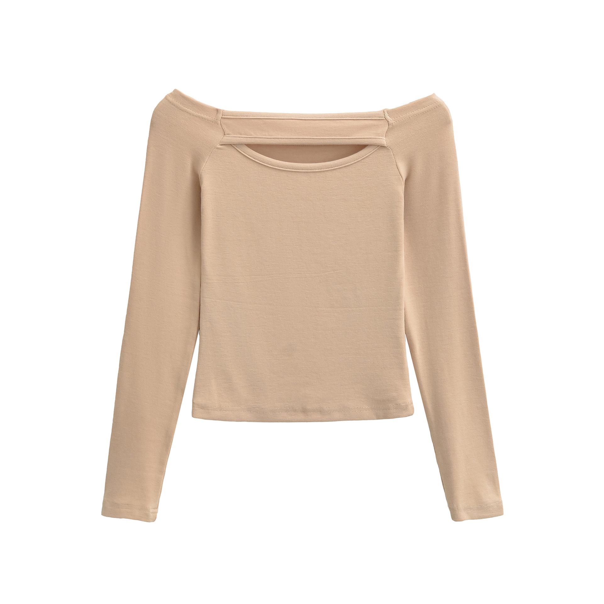 

Spicy Style Women s One-Shoulder Ribbed Long Sleeve T-Shirt Medium абрикосовый