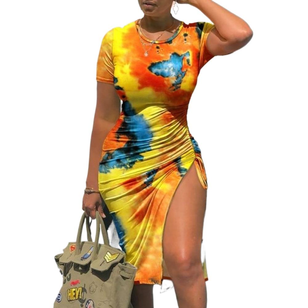 

GMXIA Женские модные летние весенние повседневные платья с короткими рукавами и круглым вырезом XXXL