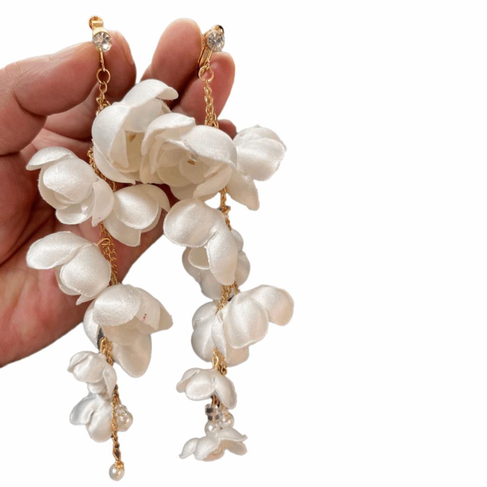 Flower Tassel Pearl Drop Earrings Versatile Elegant Long Drop Earrings Simple Floral Diamond Earrings Jewelry Accessories