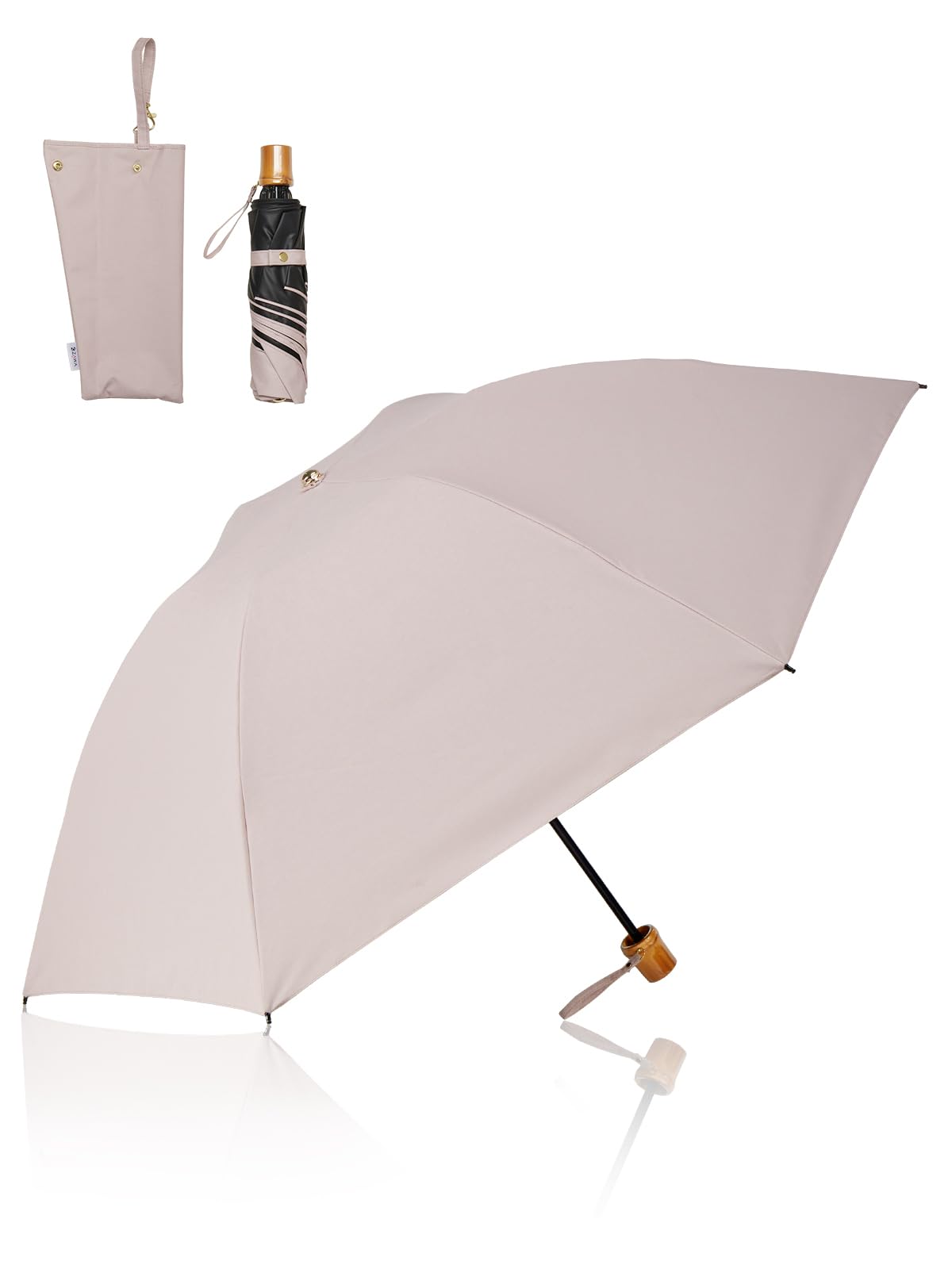 

KIZAWA Складной шелковистый глянцевый 55 см УФ-защита Полная защита от тепла Ветрозащитный зонт, Ткань, Ребра, Ручка в бамбуковом стиле, Защита, 100% блокировка, Складной,