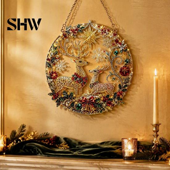 Christmas Faux Diamond Art Ornament Kit Kit, Santa Angel Sun Catcher DIY Acrylic Textured Bead Round Board, 3D Craft for Adults, Festive Window