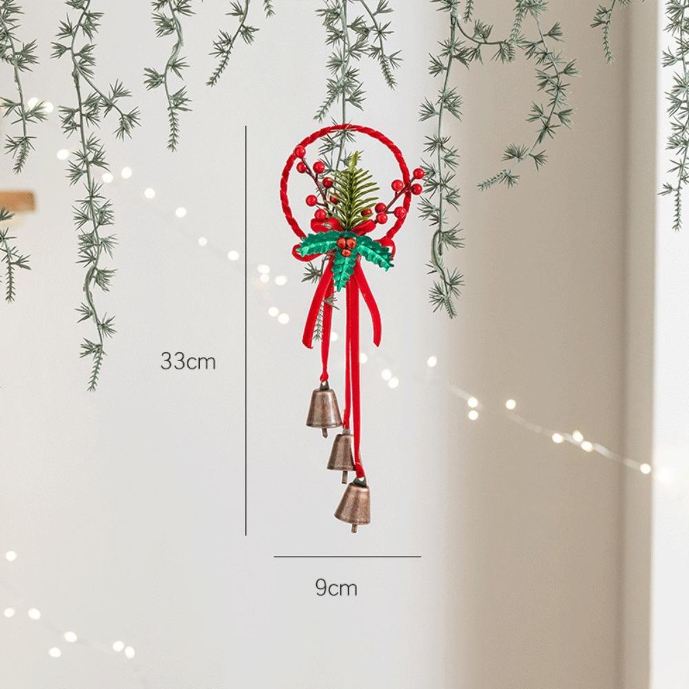 Iron Retro Christmas Bell Red Star Bow Car Decoration Xmas Tree Hanging Bells  Home Decoration