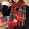 Autumn And Winter  Plaid Scarf For Women Korean Style Versatile Shawl Warm Christmas Wool Neck Scarf