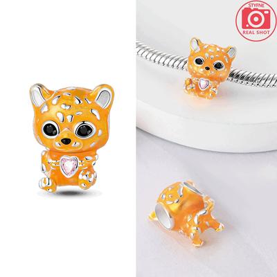 Cute Cheetah Heart-Shaped Beads Copper Original Beads Fit Original Charms Bracelet Bead Jewelry Gifts For Women