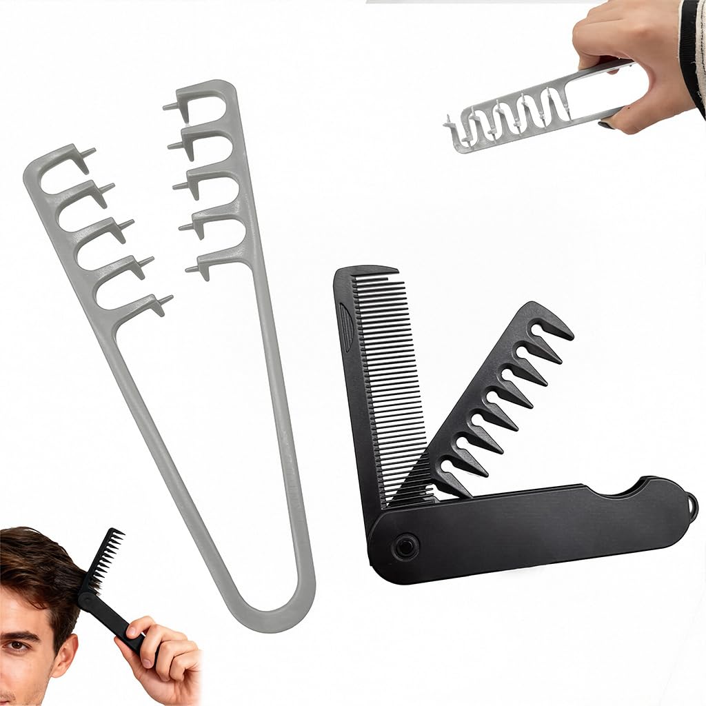 MAYCREATE® Texture Comb, Voluminous Wide Toothed hair comb Travel folding design Wide fine-toothed dual-purpose set for Women Men fluffy texture