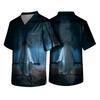 Men's Halloween Print V Neck Pocket Scrub Top Short Sleeve Work Shirt with Themed Pattern for Professionals Uniform