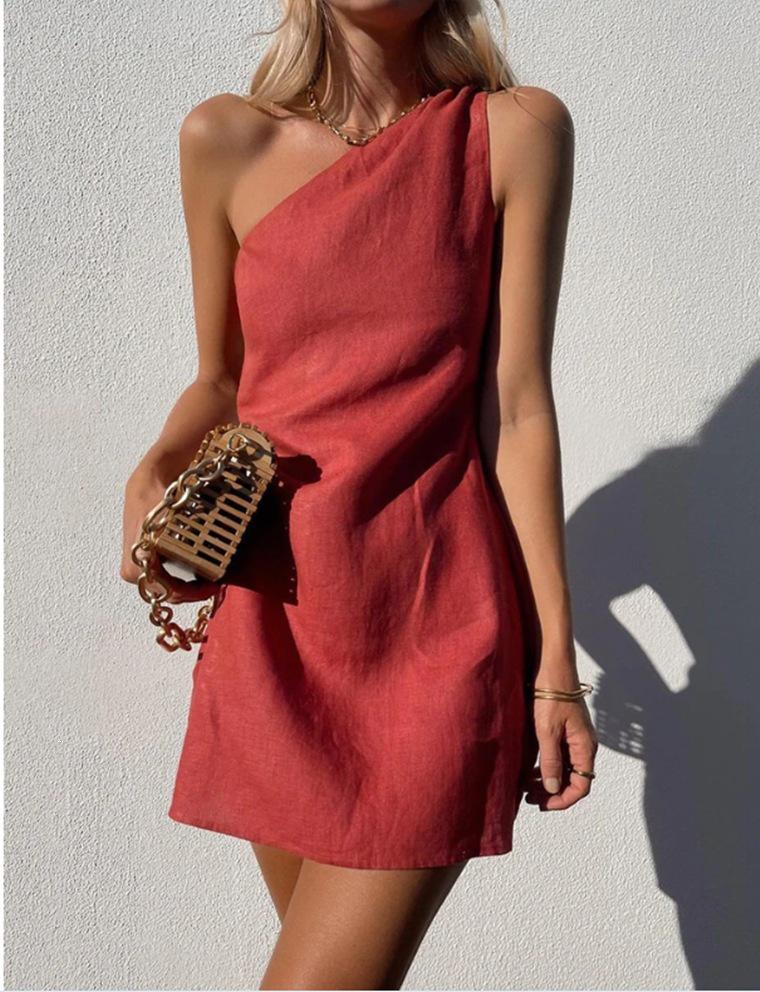 2026 Damen Schlankes One-Shoulder Sommerkleid - Eleganter Europäischer & Amerikanischer Stil Rock
