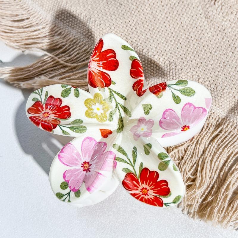 Uv-printed Frangipani HairpinFemale Seaside Vacation Back of The Head HairpinShark Clip