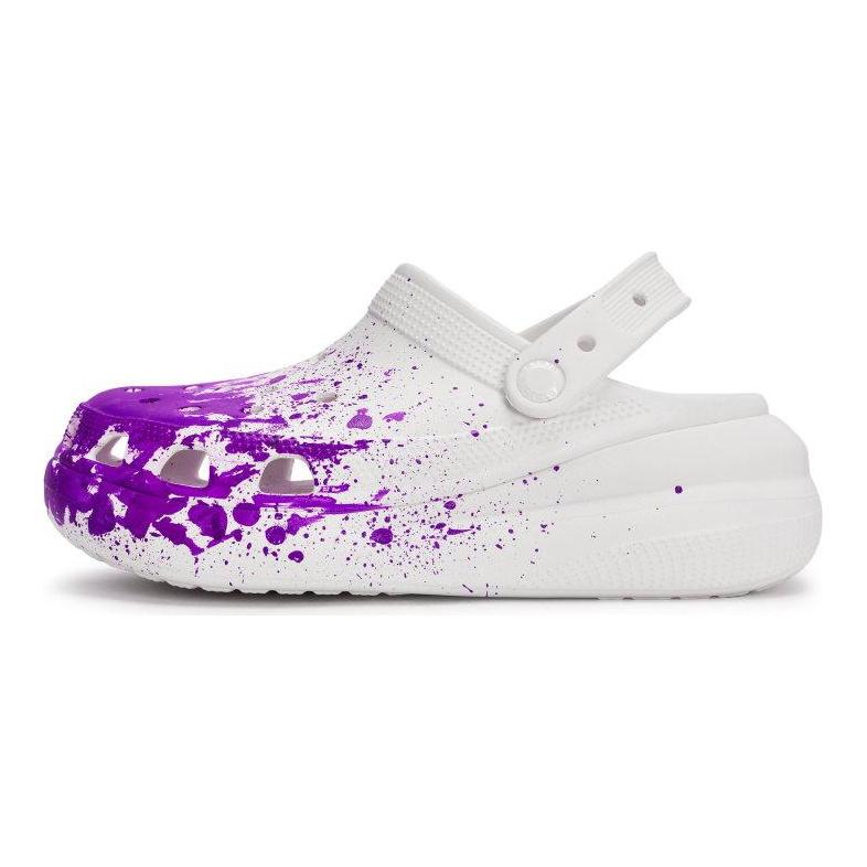 Crocs Crush Clog EVA Aged Fluid Splash Ink Personality Stepping on Feeling Gift Box Hole Shoes Unisex White and Purple