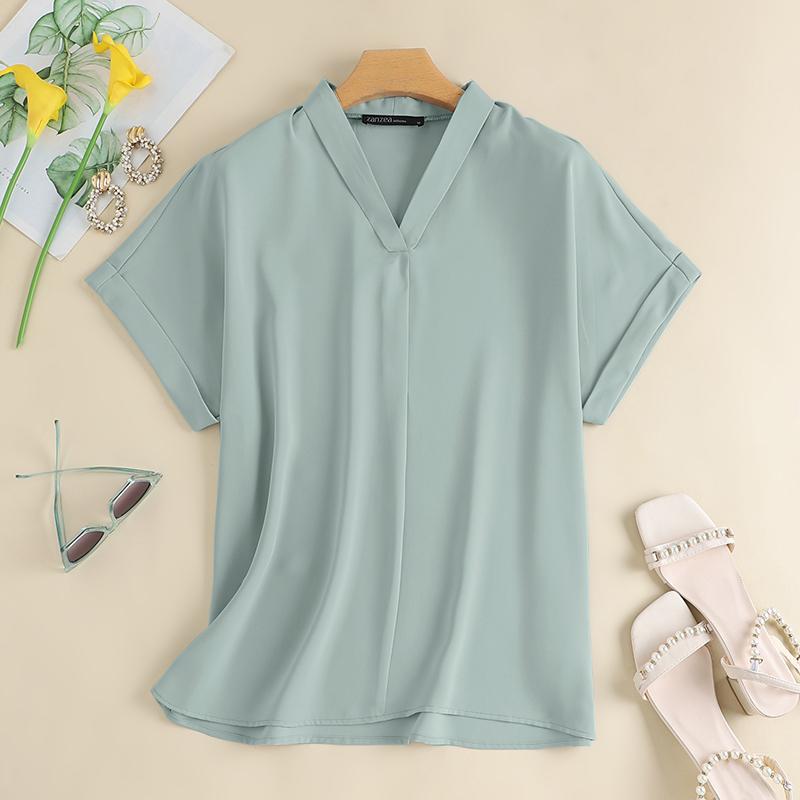 

ZANZEA Женская повседневная летняя блузка с коротким рукавом и v-образным вырезом