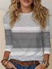 Gray and black striped spliced long-sleeved T-shirt, simple casual top, women's T-shirt, women's long-sleeved