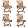 Chaises pliables de jardin avec coussins lot de 4 Teck solide