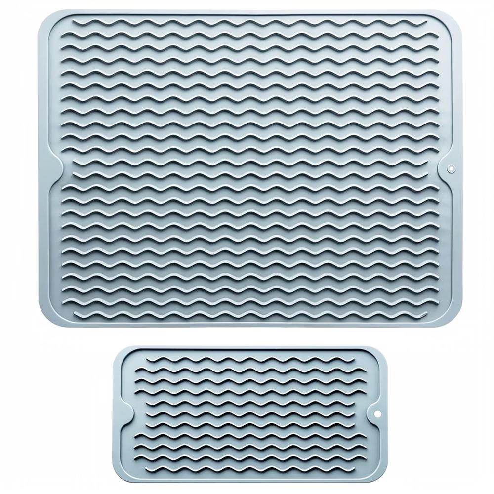 2pcs Non-Slip Silicone Dish Drying Mats,Heat-Resistant Silicone Mats for Kitchen, Refrigerator or Drawer liner Dishwasher Safe (Light Gray,40x30 30x15 2pcs) светло-серый