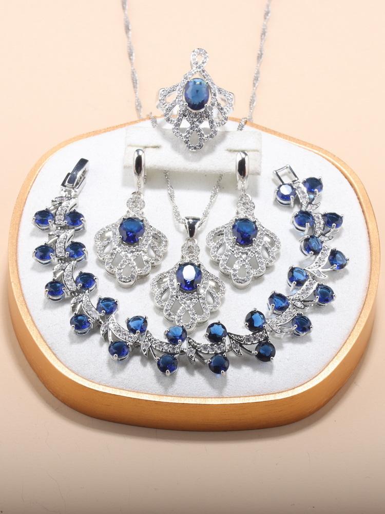 Original Design Rose Red Big Jewelry Hight Quality Zircon Fashion Accessories 5-Piece Sets Women Wedding-Party Costume