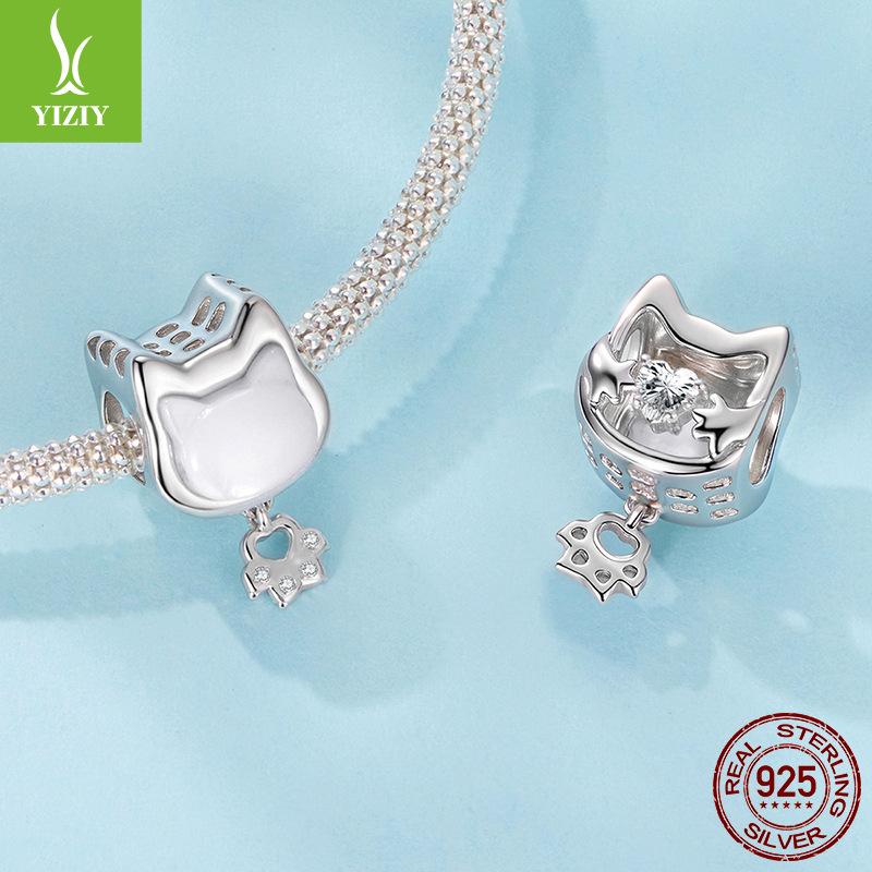 Cute Fritillary Cat Diy Beaded Jewelry Accessories S925 Sterling Silver Animal Bead Accessories