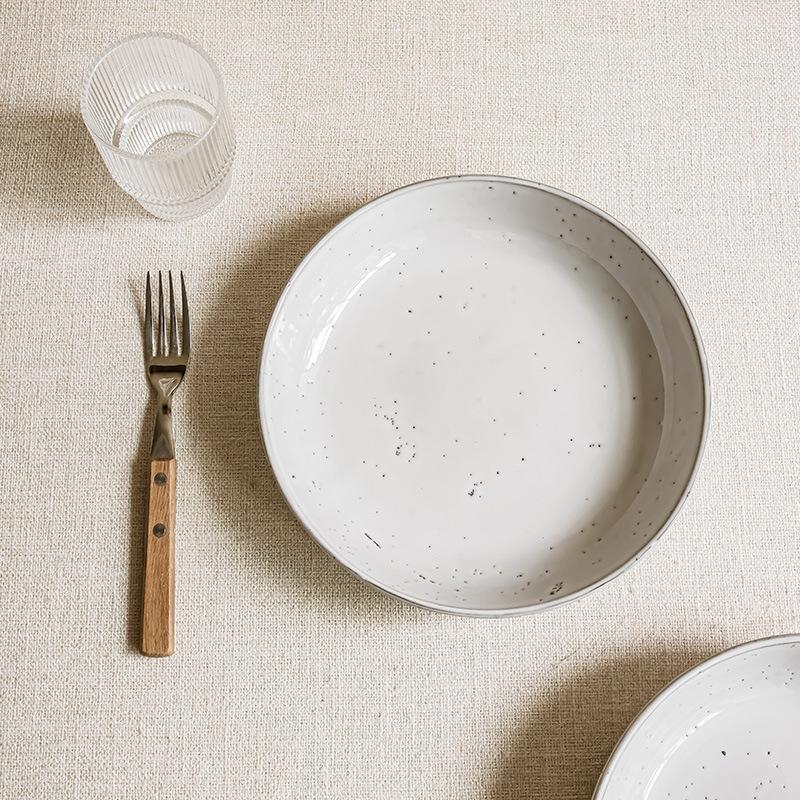 Retro Ceramic Deep Plate Household Tableware Vegetable Plate Salad Plate Mixing Noodle Plate Western Food Plate Pasta Plate Kitchen Vegetable Plate