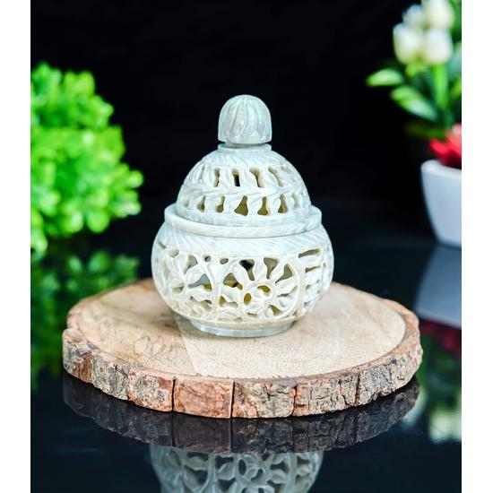 Crocon Soap Stone Leaf Design Stone Style Tea Light Holder for Home Office & Table Decorative Gift Set Size : (7.5 X 7.5 X 10.5)