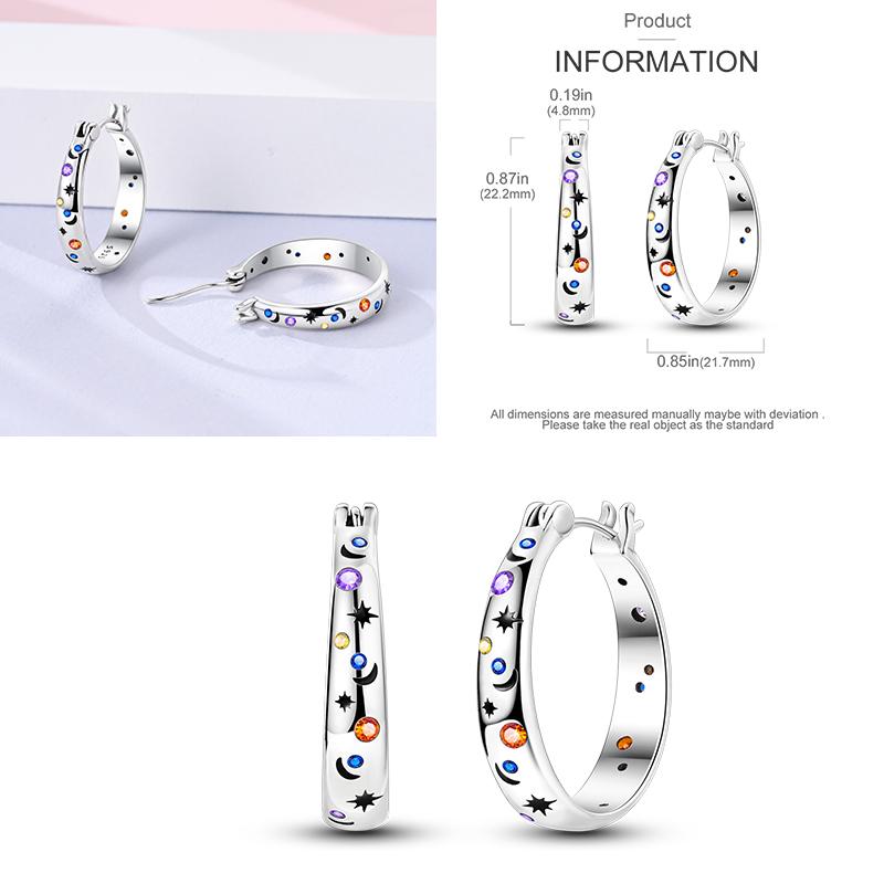 Sparkling Blue Zircon Hoop Earrings Pave U Shape Star Devil Eyes Circle S925 Drop Earring Fit Original Party Jewelry