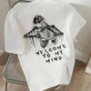 Cool Skull "WELCOME To MY MIND" Letter Print, Women's Round Neck Short Sleeve T-Shirt, Women's Athletic T-Shirt, Suitable for Daily Wear