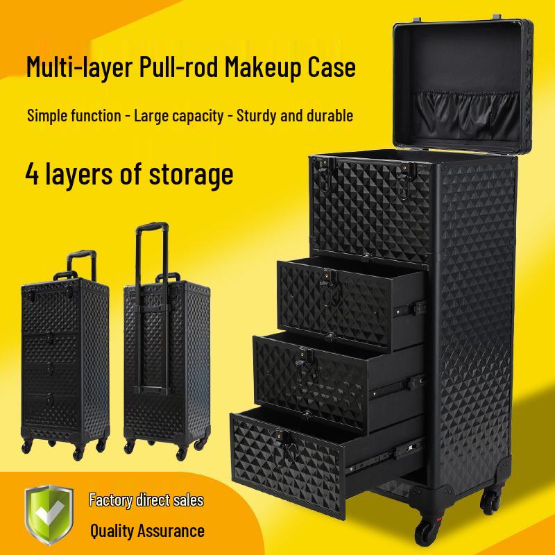 Multi-layer Wheeled Makeup & Nail Art Toolbox with Drawer