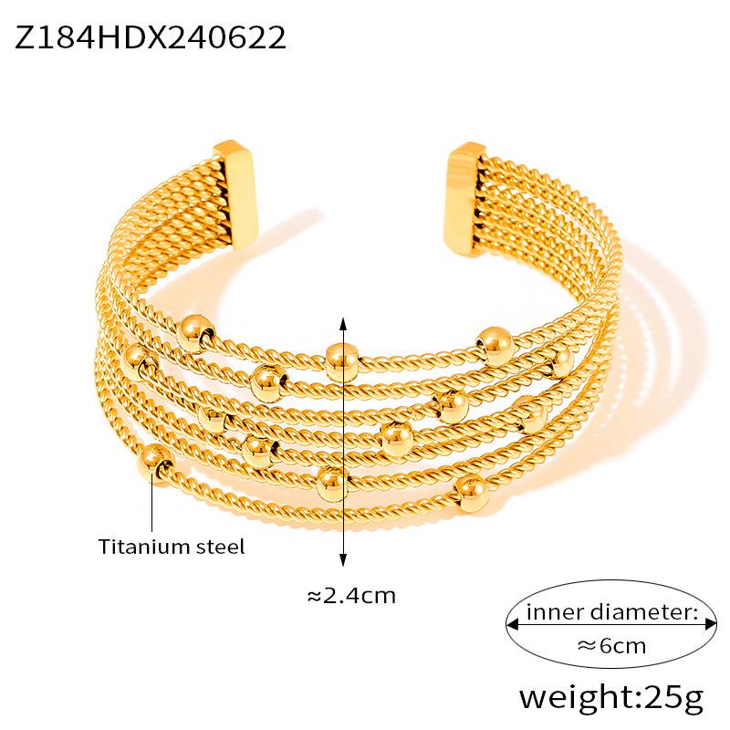 Retro Fashion Multi-Layer Twisted Steel Bead Bracelet - European  American Design, Open 18k Gold Plated Titanium Steel Bracelet