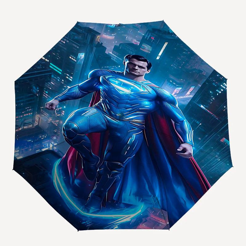 1pc Superman Cityscape Automatic Folding Umbrella - Compact 8-Rib Design, Durable Plastic & Iron1035L