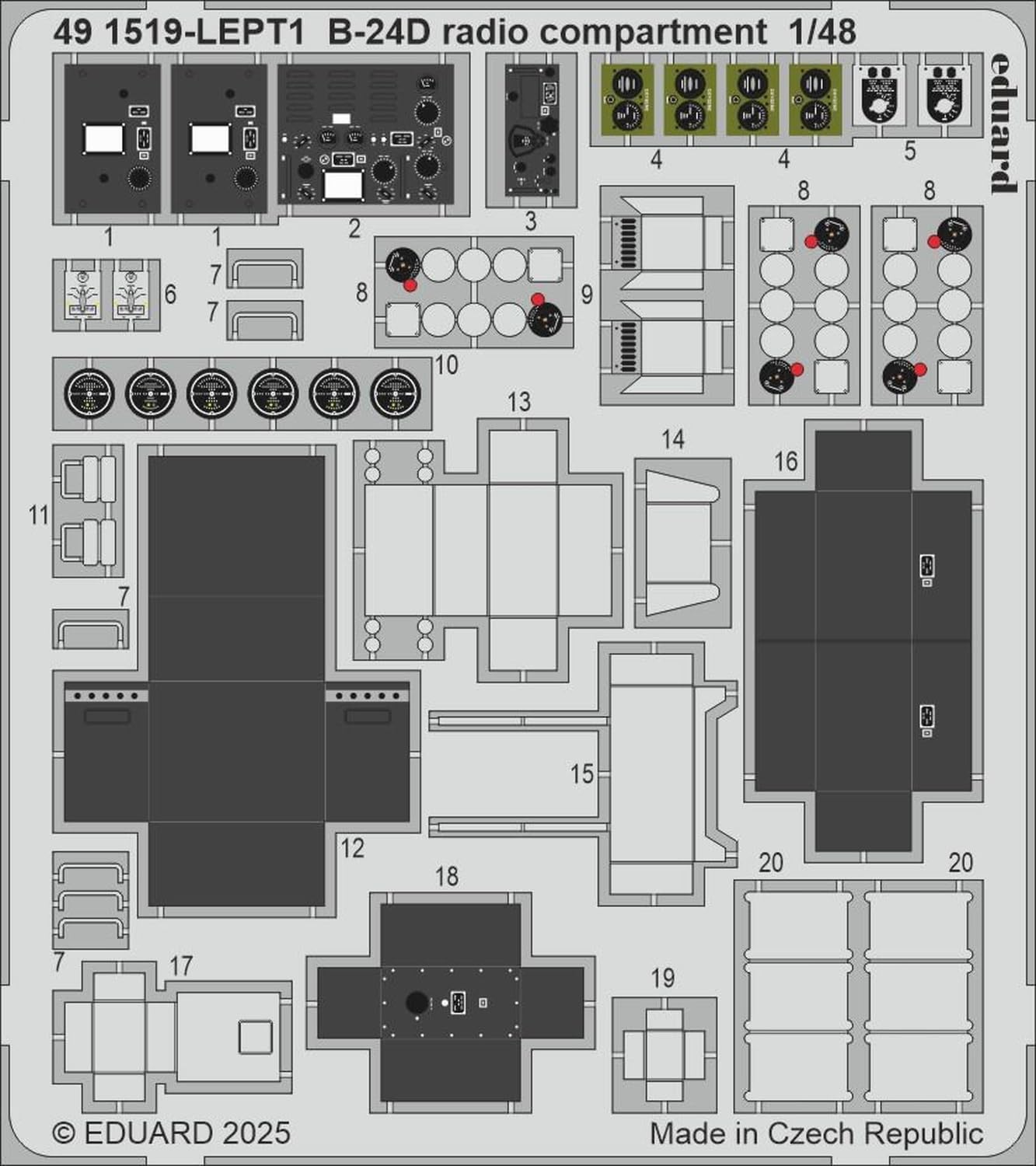 

Eduard 1/48 B-24D Radio Room Etching Parts (for Hobby Boss) Plastic Model Kit Parts EDU491519 (Airplane)