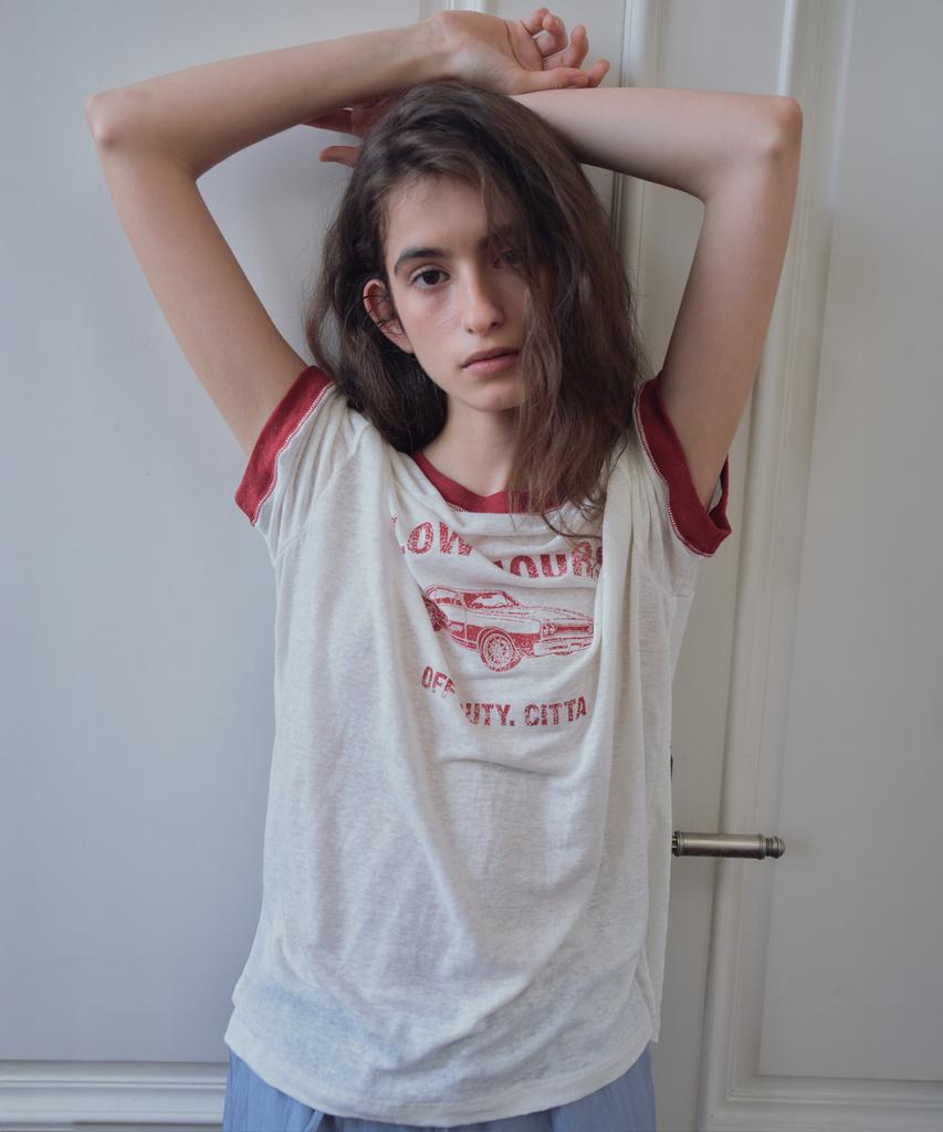 CITTA Linen Blend Graphic Loose Fit Ringer T-Shirt_Ctt3027(Ivory)