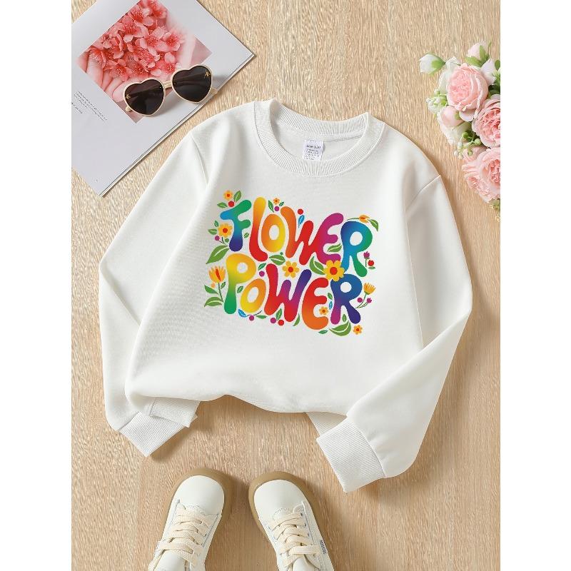 Girls' Vibrant Colors Flower Power Crew Neck Fashion Sweatshirt | Autumn and Winter Western Style Top, Casual Multi-Colored Option for Little Girls