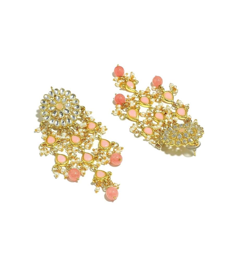 Womens Gold Plated Kundan Tassel Earrings