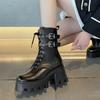 Women's Platform Boots Punk Style Women Mid-calf Boots High Quality Casual Leather Boots for Women Height Increasing Gothic Boot