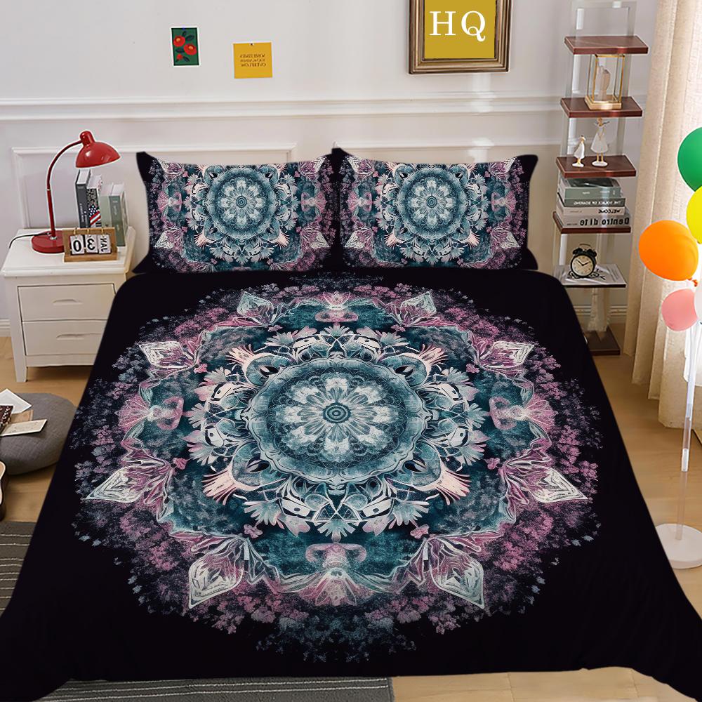 3D Datura Bedding Set Indian Style Duvet Cover 2/3pcs UK/US/AU/DE/UE Full Size Super Big Bed Room Washable Soft and Quick Drying Home Decoration