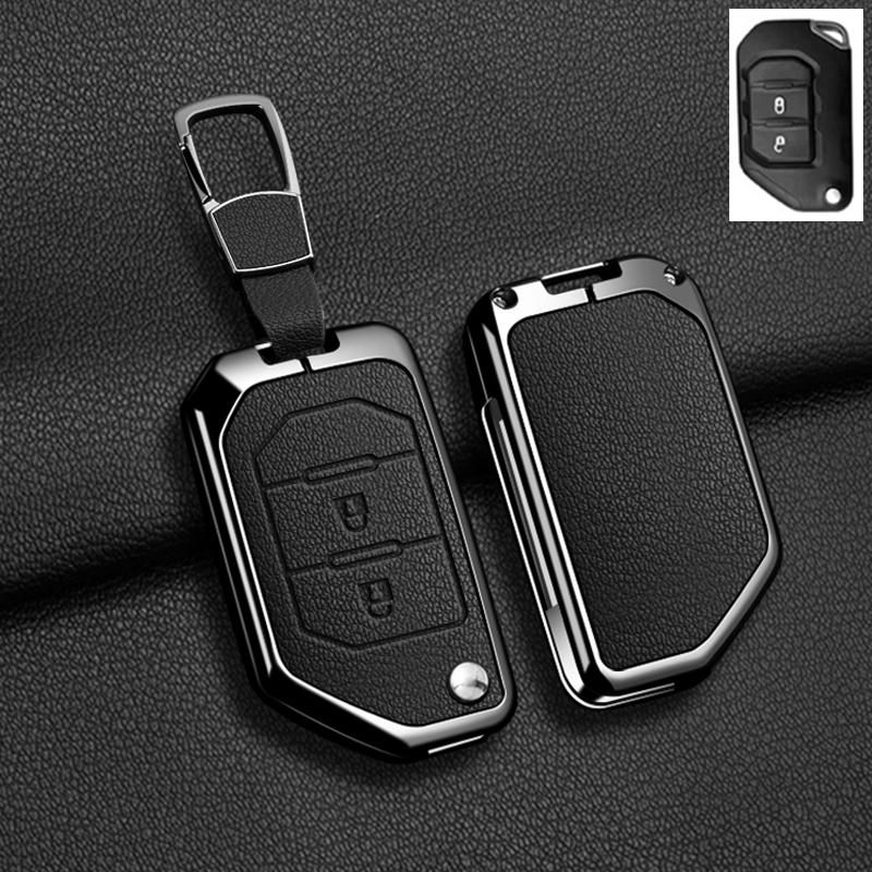 Convient Pour Jeep Gladiator Jt Sahara Jlu Wrangler Jl Rubicon Alliage de Zinc Cuir Véritable 2 3 4 Boutons Housse Étui Porte-clés pour Clé de Voiture Accessoires Auto