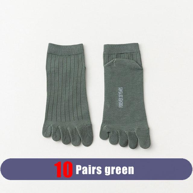 10 Paires Chaussettes Cheville Cinq Doigts Homme Coton Rayé Uni Respirant Absorbant la Sueur Jeune Mode Sport Courtes Chaussettes Orteils Étudiant