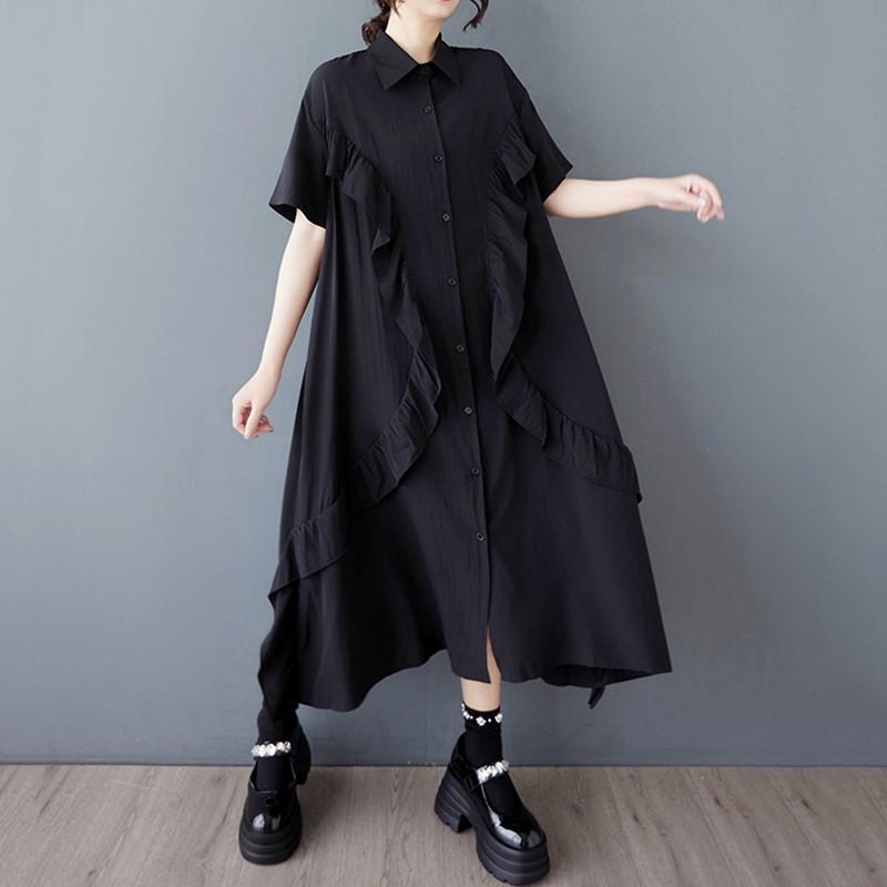 Dámské ležérní volné dlouhé letní šaty s krátkým rukávem, černé, vintage, nové, plus size