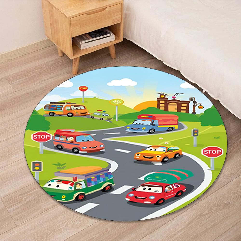 Cute Cars Printed Round Rug Carpet Chair Rug Area Rug Entryway Doormats,for Office Chair Living Room Bedroom Kitchen Room.