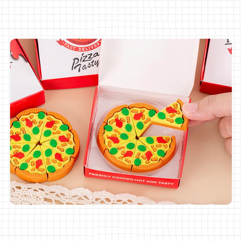 7Pcs/Box Creative Box Pizza Shape Eraser Set Creative Cute Rubber Erasers Gift Kids Kawaii School Office Stationery