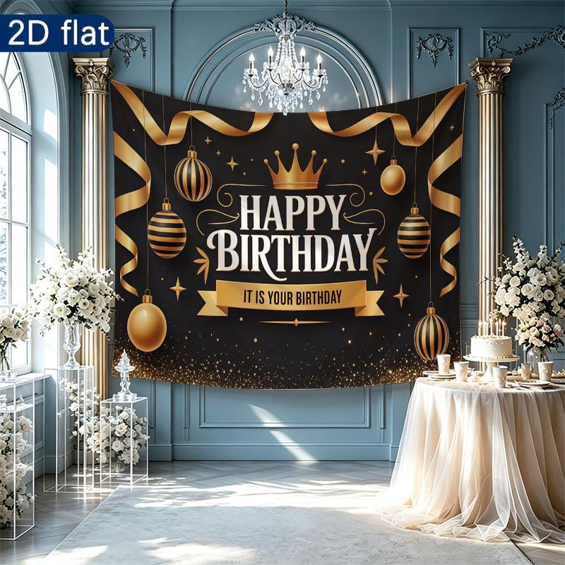 Gold Gold Birthday Background 1pc - Polyester Banner