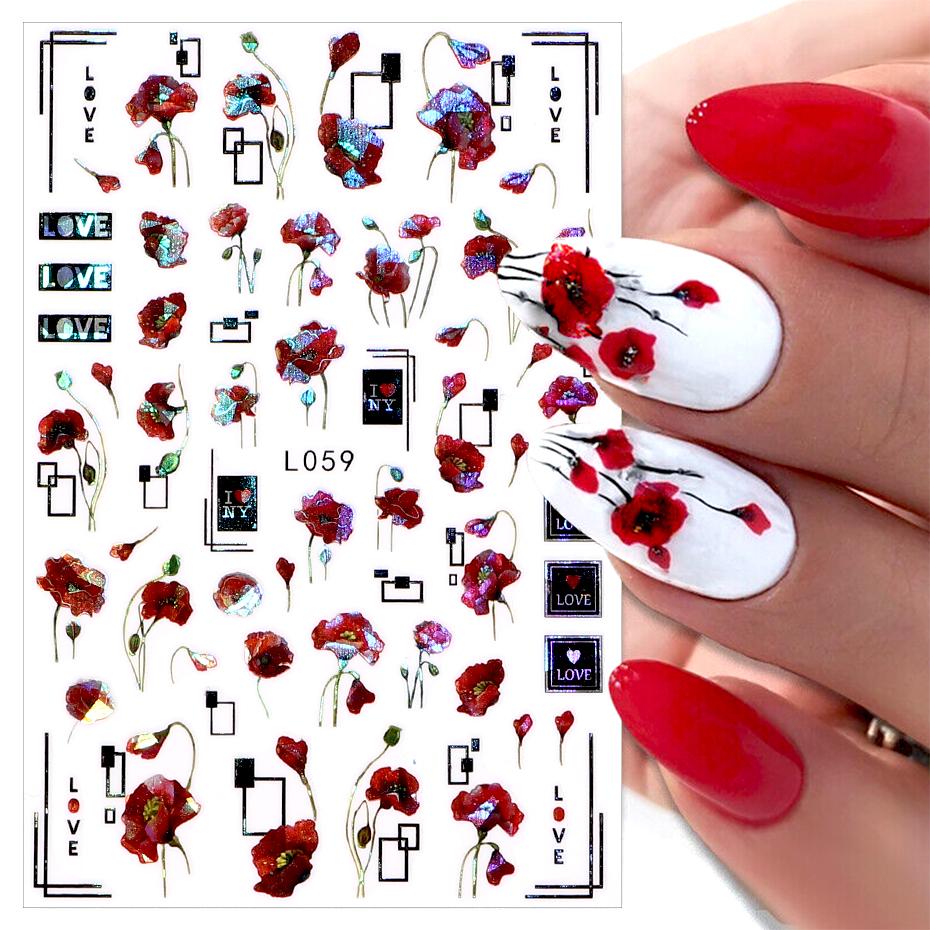 

Блестящие цветы наклейки для ногтей 3D лазерные красочные наклейки в виде листьев и бабочек самоклеющиеся слайдеры для дизайна ногтей декор голографическая фольга HMM