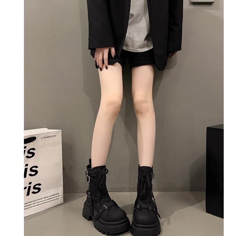 

cm thick-soled Martin boots women s autumn new retro heightening tooling short boots single boots rhubarb boots 40 чёрный