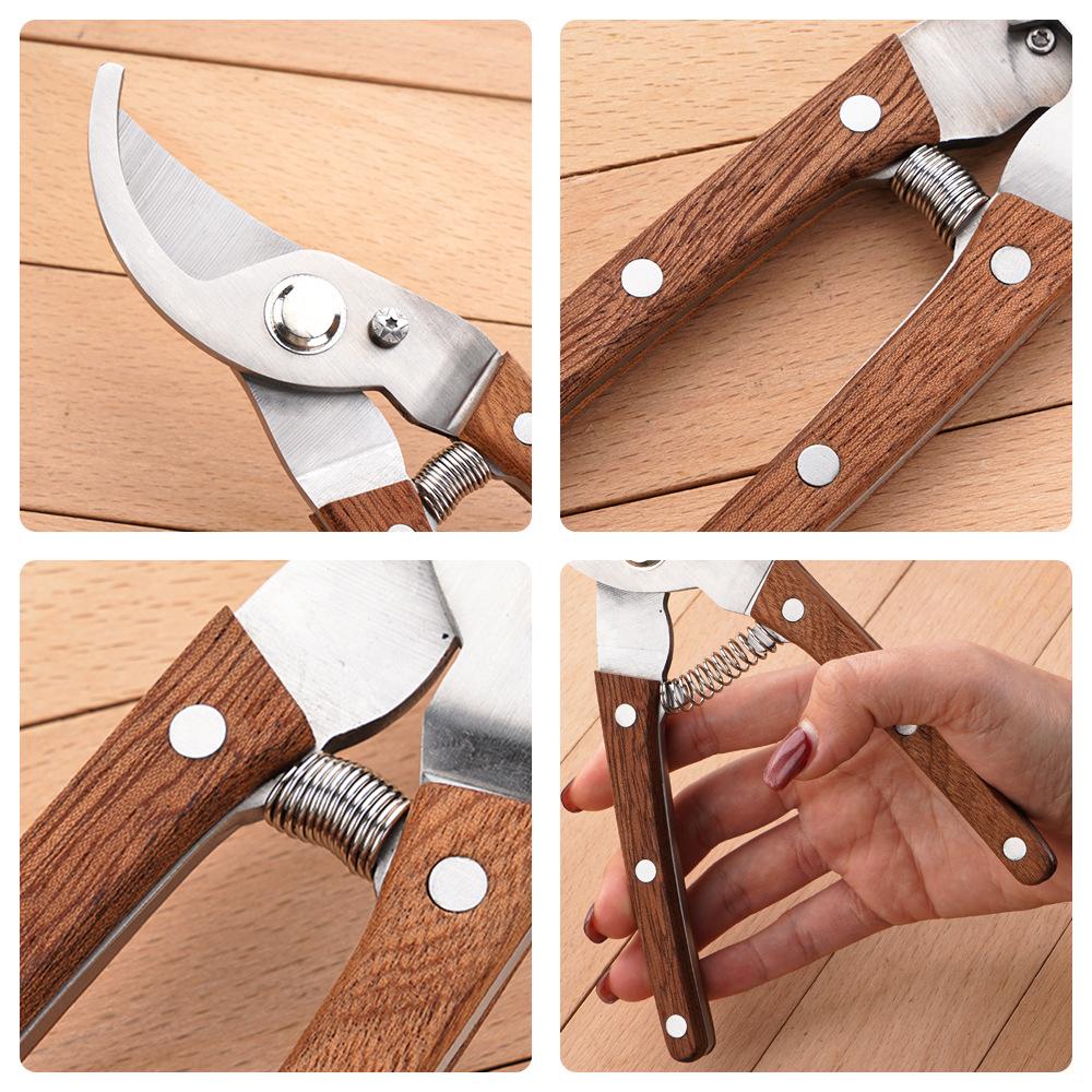 Solid Wood Non-Slip Pruning Shears Carbon Steel Sharp Curved Pruners for Heavy-Duty Garden Grafting & Thick Branch Cutting