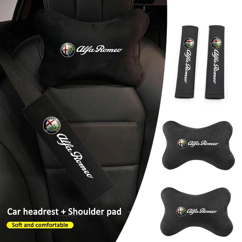 Fashion Car Seats Neck Pillow Headrest Shoulder Pad Accessories For Alfa Romeo Giulietta Mito Giulia Stelvio Brera 147 156 159