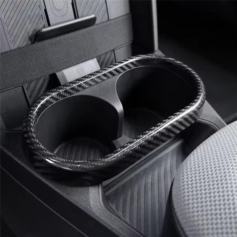 A51K-For MINI Cooper S F65 F66 F67 2024 2025 Real Hard Carbon Fiber Car Cover Trim Sticker For Central Console Water Cup Holder Carbon Fiber Pattern
